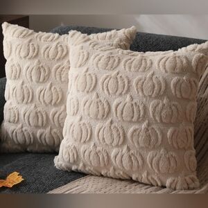 NIP DFXSZ brand 2 furry pumpkin pillow covers 18x18